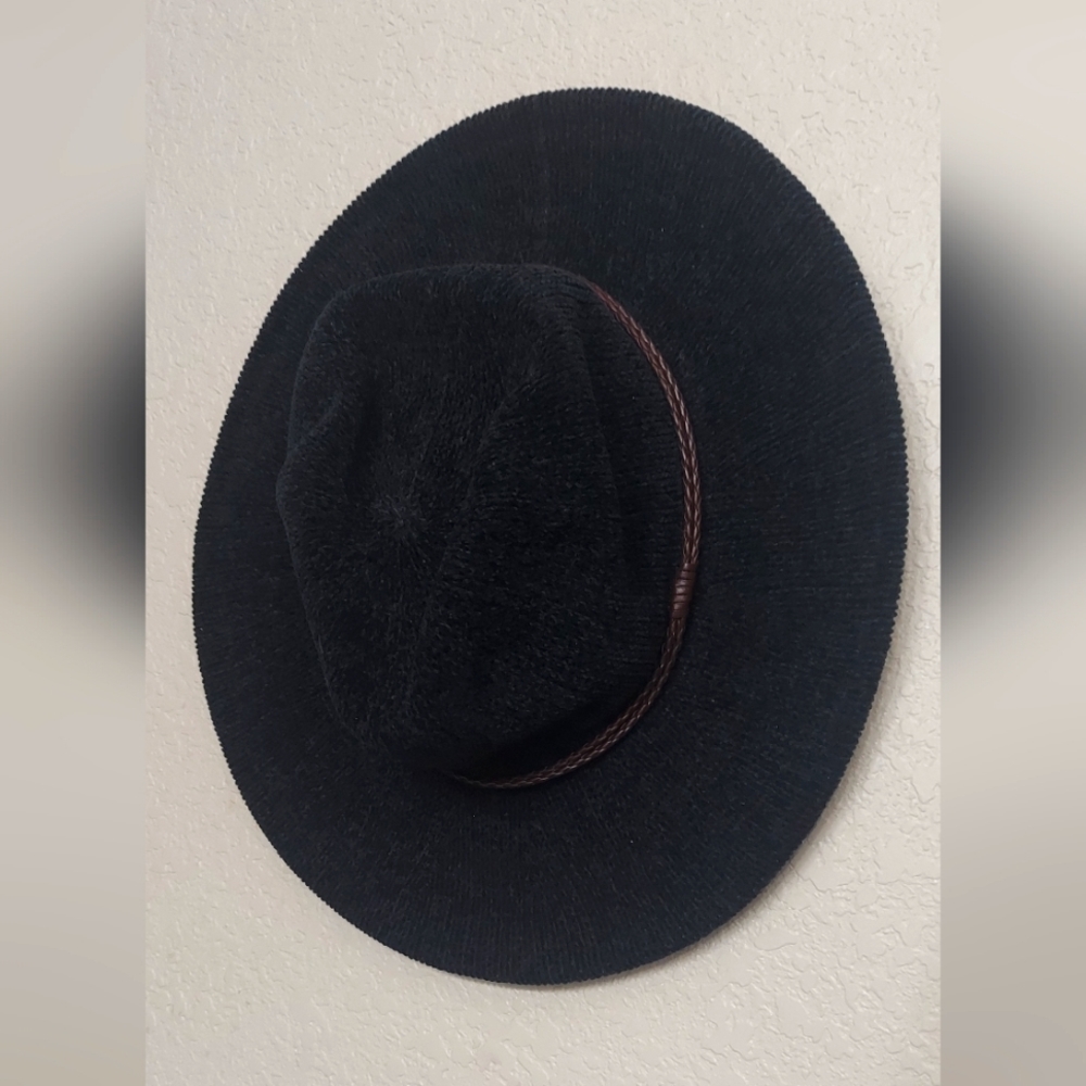 Olive and Pique Black wool felt hat w/ Brown Strap - Western Festival Style